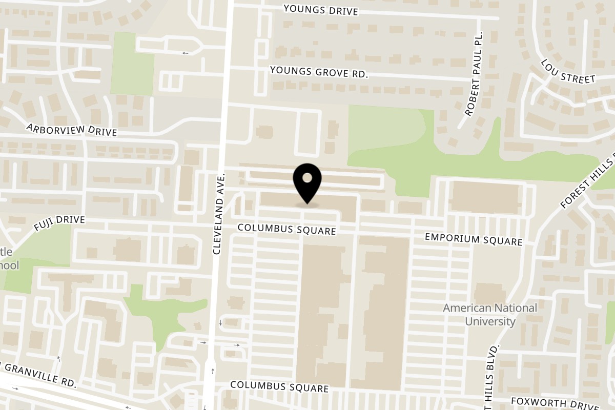 Map showing the location of Brazilian Grill & Bakery on 5818 Columbus Square in Columbus